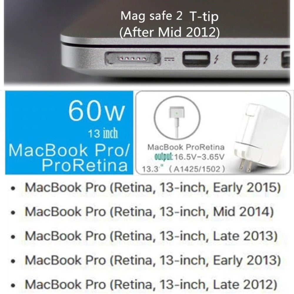 Chargeur mural adaptateur secteur Magsafe 2 60 W (connecteur T-Tip) Chargeur mural adaptateur secteur Magsafe 2 60 W (connecteur T-Tip)
